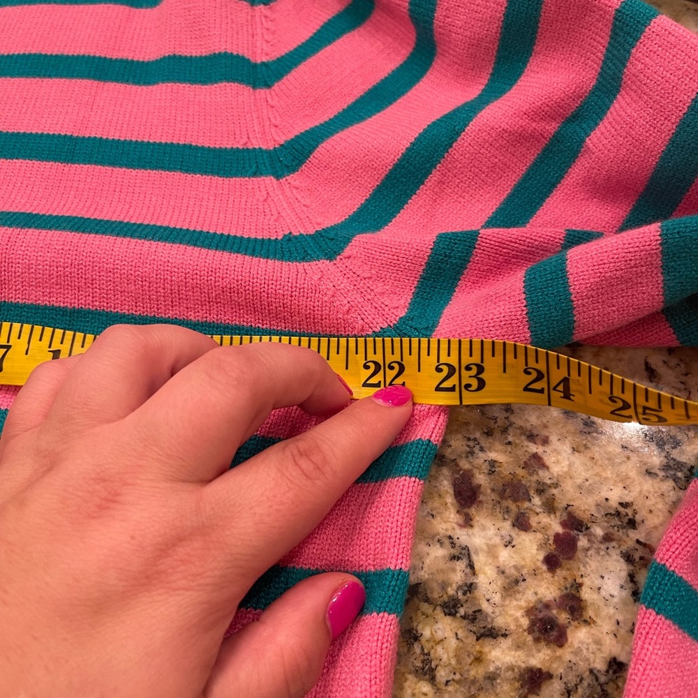 Striped Pink & Teal Crewneck Cardigan with Lime Trim - Picture 6 of 6